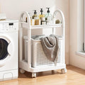 Layered Storage Laundry Basket, Hollow Rectangular Clothes Storage Rack with Wheels,Freestanding Clothes Hamper for Kitchen Bathroom Bedroom Laundry Room(47x79cm(18.5x31.1in), White)