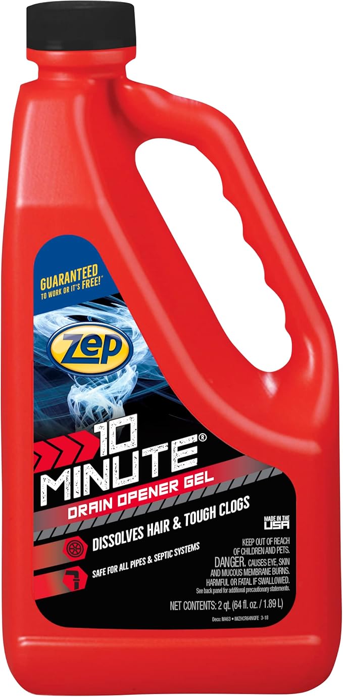 Zep 10 Minute Drain Opener Gel 64 Ounce - ZHCR64NG - Commercial Strength, Fast Acting and Safe for All Pipes