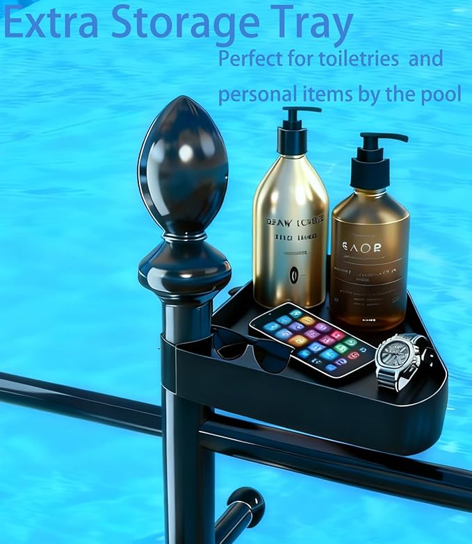 Pool Outdoor Towel Rack, 6 Bars with Top Tray Metal Heavy Duty Pool Accessories with Heavy Metal Base, Hot Tub Accessories Towel Dying Rack Towel Stand for Pool, Hot Tub etc