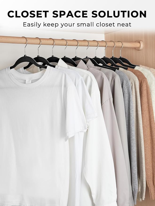 Smarter Plastic Hangers 200 Pack - Thin Hangers Non-Velvet with 360° Swivel Chrome Hook & Notches, Sweater Hanger No Shoulder Bump - Ideal for Dresses, Coats, Shirt, Jacket, Sweater - Black