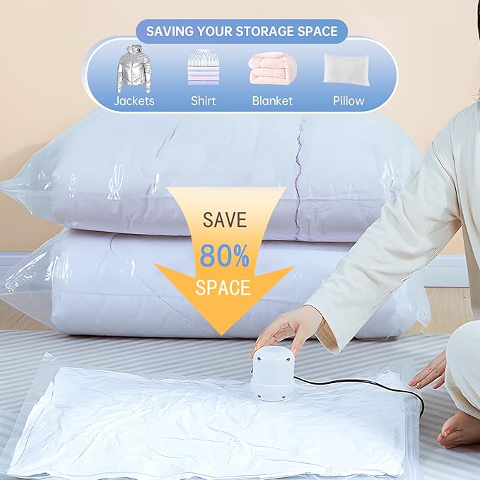 10 Jumbo Vacuum Storage Bags, Vacuum Seal Bags for Clothing, Pillows, Comforters, Blankets, Space Saver Bags with Hand Pump