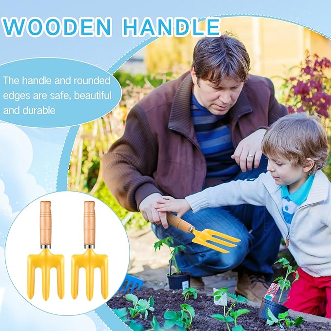 8" Kids Gardening Tools, Metal Beach Sandbox Digging Toys with Wooden Handle, Including Shovel, Rake, Fork and Trowel, Garden Sand Snow Tools for Children Gift Outdoor Gardening(24 Pcs)