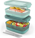 Ello 2-Pack Lunch Stack Plastic Food Storage Container Bento Box with Airtight, Leak-Proof Locking Plastic Lids and Silicone Base, BPA-Free, Freezer, Microwave, and Dishwasher Safe, Mint Chip