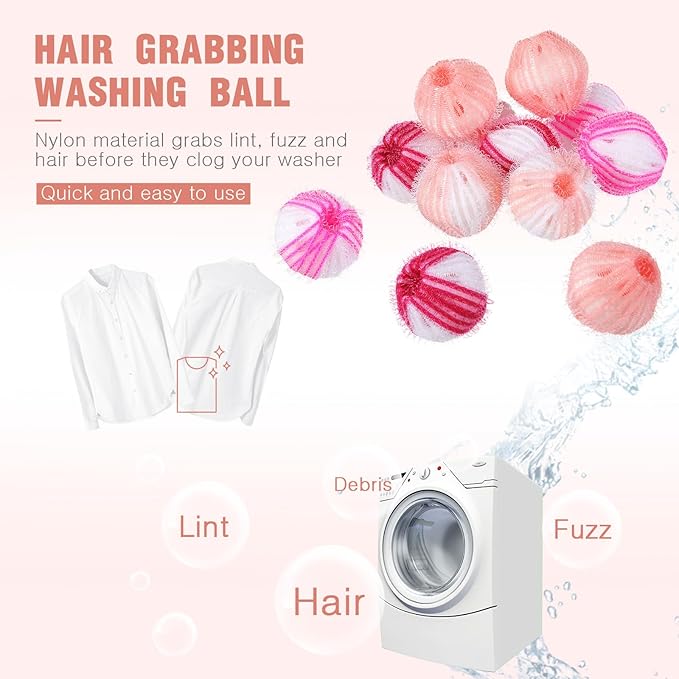 Blulu 12 Pieces Pet Hair Remover for Laundry Dryer Balls Reusable Washing Machine Hair Catcher Pet Dog Cat Catcher Lint Remover (Pink Set)
