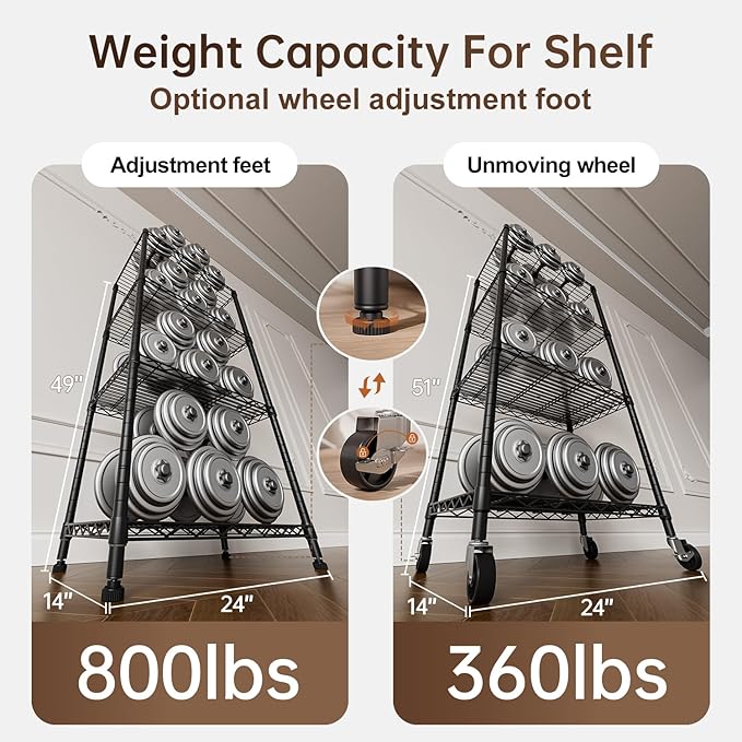 Golpart 4 Tier Shelves Storage Shelf Wire Closet Bathroom Organizers Metal Pantry Kitchen Garage Shelving Unit Laundry Room Organization Home Rack Net Basket Black with Wheels 14”D X 24”W X 48.9”H