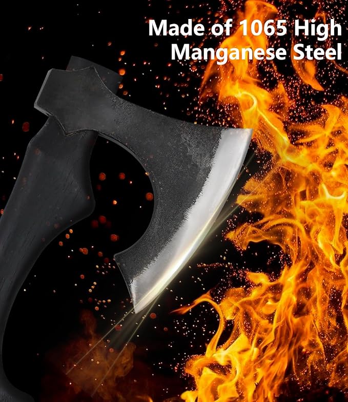 JXE JXO 13 Inch Hatchet, Camping Hatchet 1065 High Manganese Steel, Hickory Handle Tomahawk Axe with Leather Sheath