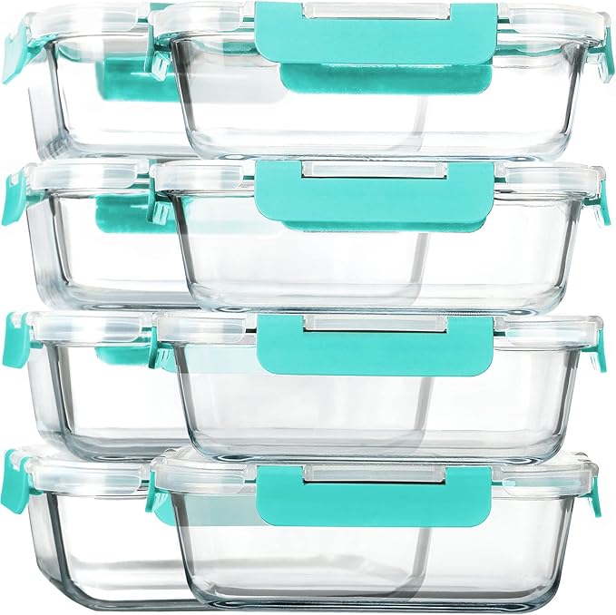 MCIRCO 8-Pack 30 oz Glass Meal Prep Containers - Airtight Glass Lunch Containers with Lids, Microwave, Oven, Freezer & Dishwasher Safe, Green