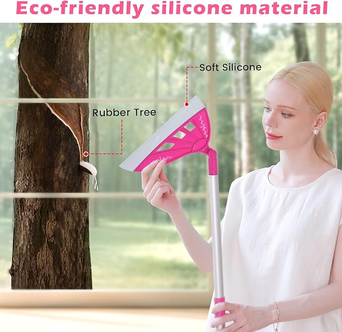 AIr Broom Sweeper, Multifunction Replaceable Silicone Broom, Household Squeegee for Floor Cleaning, Bathroom, Pet Hair, Dog Broom Brush Set (Bright Pink)