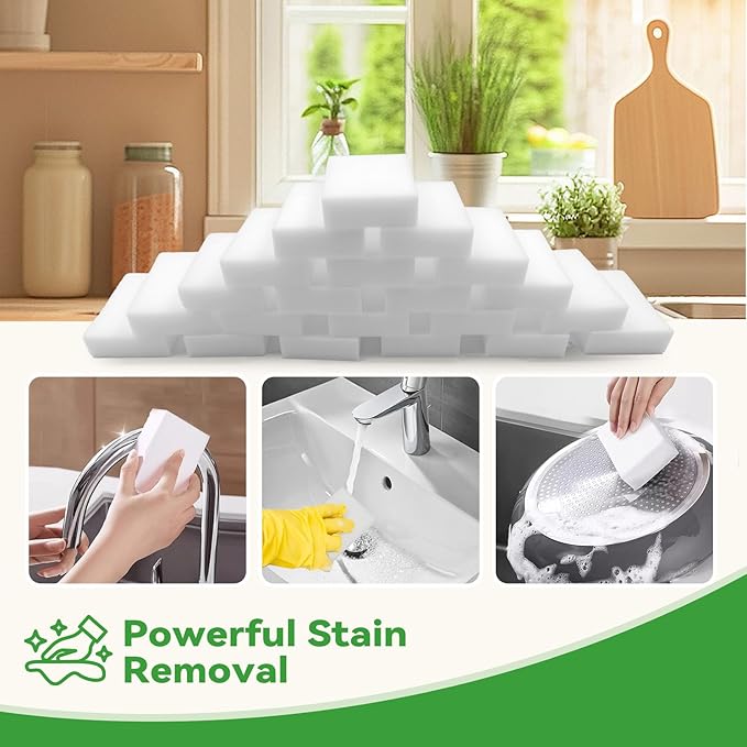 Magic Sponge Erasers, Water-Activated Cleaning Sponge, Multi-Purpose Melamine Foam Cleaner for Kitchen, Bathroom, Walls, Shoes & Car Interior – Durable, Non-Scratch & Reusable (20)