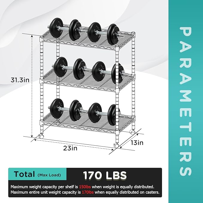 FDW 3-Shelf Adjustable,Storage Shelves Wire Shelving Shelving Unit Metal Shelves Storage Shelf with Wheels,13" D x 23" W x 31" H,Chrome