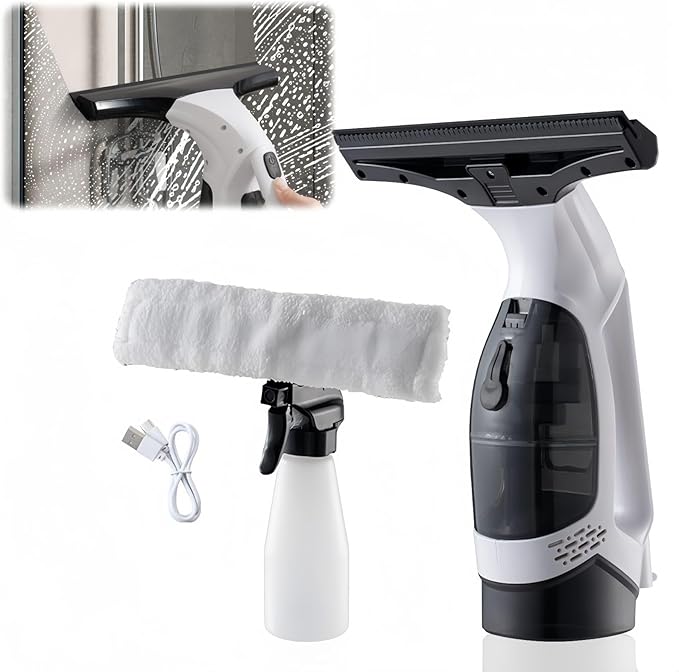 Electric Window Vacuum Cordless, 2200mAh Rechargeable Electric Vacuum Squeegee with 28cm Blade, 150ml Tank & 300ml Spray Bottle, for Windows, Mirrors, Showers, Tiles, Glass Cleaning