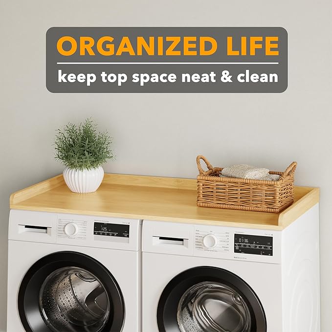 SpaceAid Washer Dryer Countertop, Laundry Wood Shelf Topper with Edge, 54" Width x 27.5" Depth Cover Guard Organizer for Washer and Dryer Laundry Hamper Counter Storage Organization (Maple Wood)