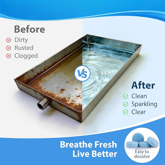 Poesie AC Drain Pan Tablets 240 Count, Condensate Tablets, Non-Clog Pan Cleaner, Effective Odor Control for All HVAC, Dehumidifiers and Appliance Pans