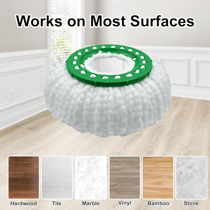 6 Pack Mop Head Replacement for Libman Tornado Spin Mop Reusable Microfiber Spin Mop Heads Refill for Libman Tornado Spin Mop System, Easy to Replace and Machine Washable (White, 6 Pack)