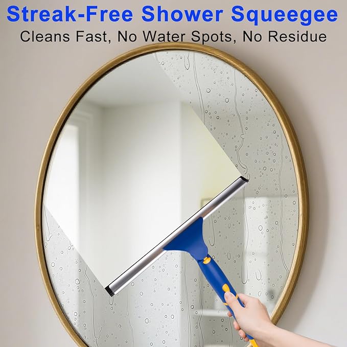 ITTAHO 10" Swivel Window Cleaning Squeegee, All-Purpose Anti-Slip Window Squeegee with 2 Blades, Window Cleaner Tool Bathroom Squeegee for Shower Doors, Tile Shower Walls，Mirrors,Car Windshields