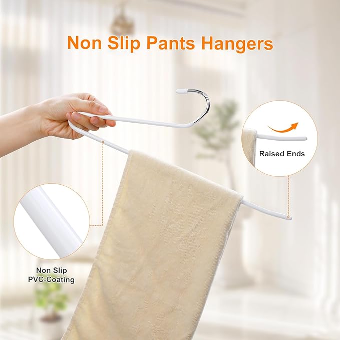 MOPALL Clothes Hanger 30 Pack, Pants Hangers Space Saving Heavy Duty Coat Hangers for Closet, Non Slip PVC-Coating Metal Hangers for Pants, Jeans, Scarfs and Towels