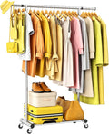 Clothes Rack for Hanging Clothes, Sturdy Stainless Steel Clothing Rack, Portable Garment Rack with Extendable Hanging Rod, Adjustable Rolling Coat Rack with Anti-Slip Wheels for Home Conmercial Store