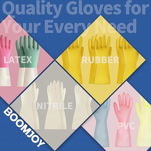BOOMJOY Rubber Cleaning Gloves, Heavy Duty Dishwashing Gloves, Reusable Medium Gloves for Kitchen, Bathroom, Gardening, Working, Pet Care - Yellow, 3 Pairs, Size M