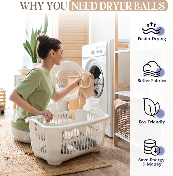 Wool Dryer Balls, New Zealand Dryer Balls Laundry Reusable Reduce Static Cling, Dryer Ball to Reduce Wrinkles & Shorten Drying Time, Drying Balls Fabric Softener Ball for Laundry（Pack of 6)