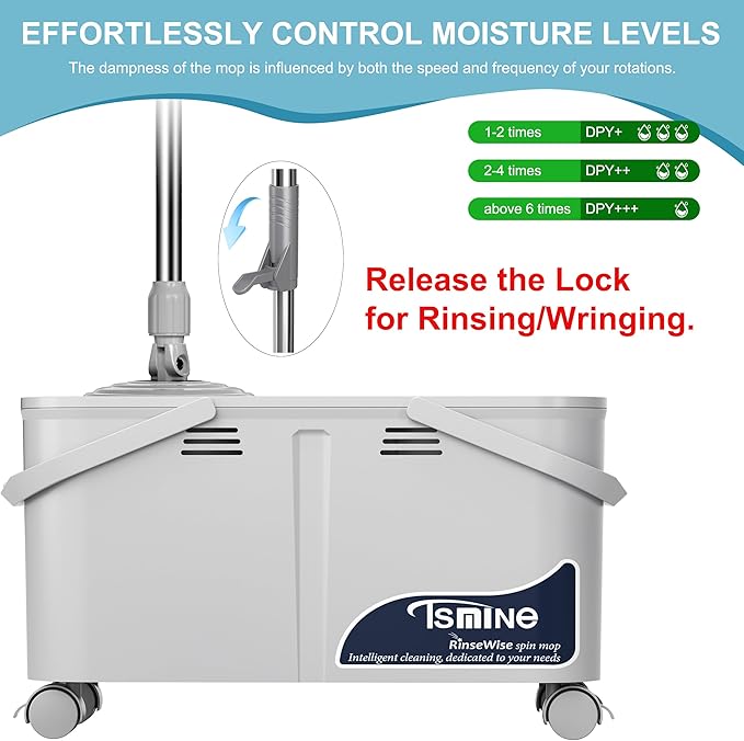 Compact Spin Mop for Apartments & Small Spaces, Clean & Dirty Water Separation Mop Bucket for Pet Owners & Daily Cleaning,360° Swivel Wheels, Safe for Hardwood & Tile, Adjustable Handle, 6 Mop Heads