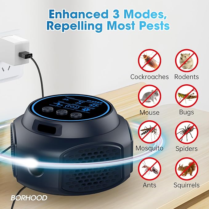 Ultrasonic Mouse Rodent Repellent Plug in, Indoor Pest Rodent Control for Mouse Mice Squirrel Electronic Repelling Device with 3 Mode Switching for House Garage Kitchen 1 Pack