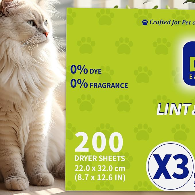 Dr.Easy LINT & HAIR REMOVER Pet HUGESHEETS with 3X Dryer Sheets, Free & Clean, 200 Count,PLANT&MINERAL-BASED FORMULA