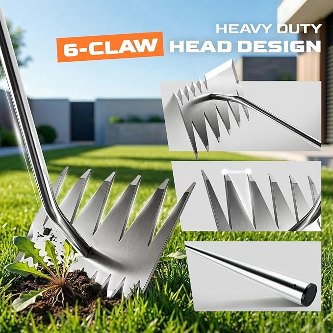 Upgraded Weed Puller Tool, 6-Tooth Manganese Steel Manual Weeders, Portable Garden Weed Remover Tools for Vegetable Gardening Backyard Farm Planting & Weeding