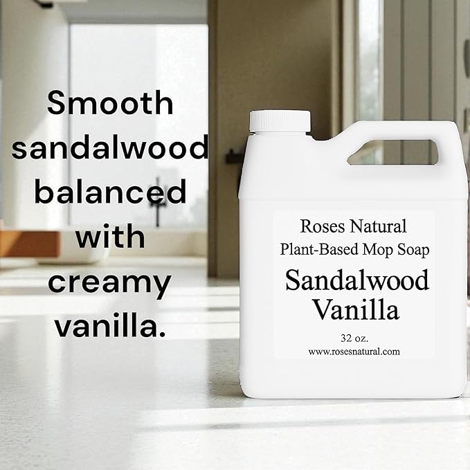 Sandalwood Vanilla Plant-Based Floor Cleaner Mop Soap – 32 oz | Streak-Free, Highly Scented, Concentrated Mop Solution for Tile, Vinyl, Hardwood & Sealed Floors | Non-Toxic, Eco-Friendly, Made in USA