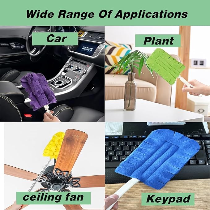 7pcs Reusable Duster,360° Electrostatic Duster Refills,Washable Heavy Duty Dusters,High-Density Microfiber,Suitable for Cleaning Bedrooms, Offices, Cars(1Handle+1Bathroom Brush+7Replacement Brushes)