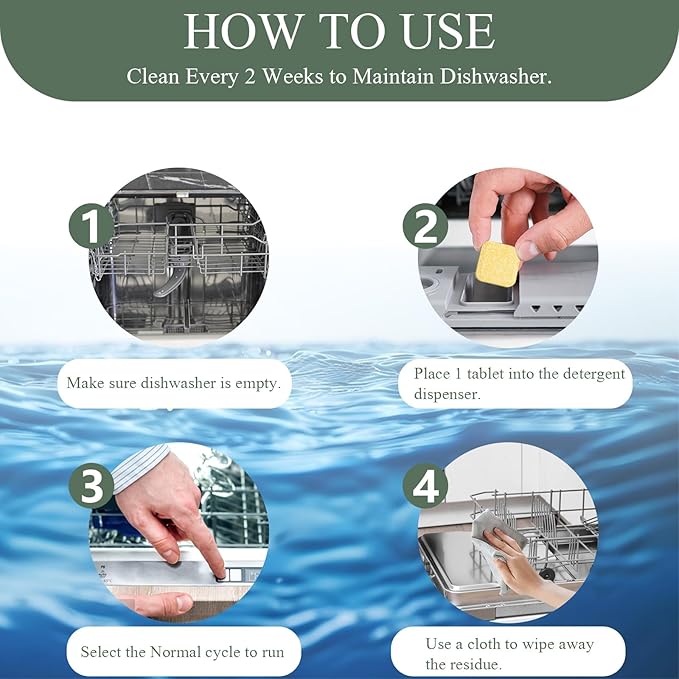 24 PCS Dishwasher Cleaner and Deodorizer Tablets, with Sink Drain Filter Basket, Deep Cleaning Formula Tablets for Removing Limescale, Odor, Smell, Hard Water Residue(Lemon-Scented)