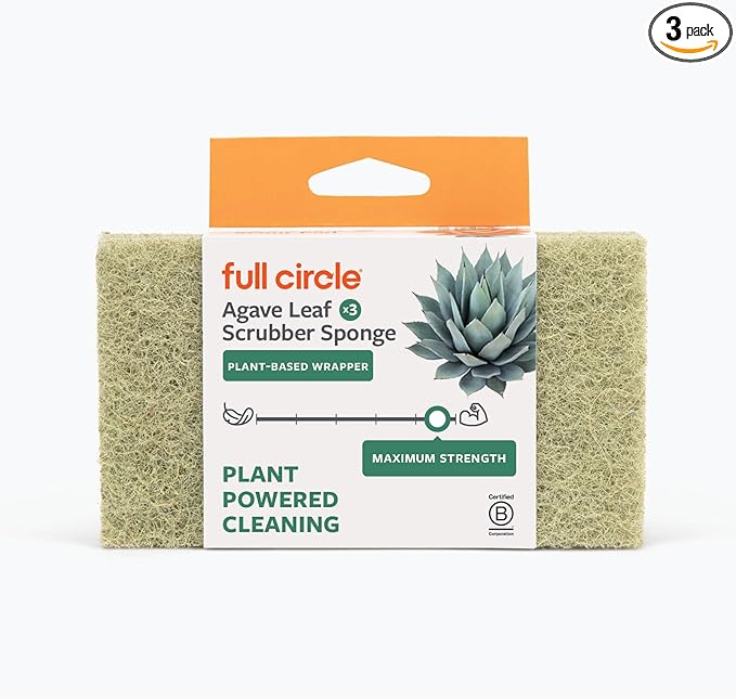 Full Circle Agave Leaf Scour Pads – Pack of 3 – Maximum Strength, Non-Scratch Dish Scrubber Made with Plant-Based & Recycled Materials, Safe for Nonstick