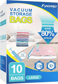 Fygrip Vacuum Storage Bags with Hand Pump, Plastic Packaging Bags, 80% Space Saver Vacuum Seal Bags for Clothing, Travel Lugggage, Blankets, Comforters, 10 Large