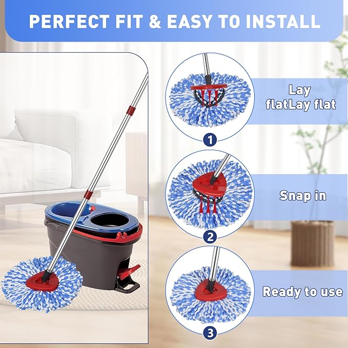 4 Pack Spin Mop Replacement Heads, Microfiber Mop Refills Compatible with Ocedar Mop Heads Replacements 2 Tank System, Replace Head Safe for Cleaning All Hard-surfaced Floors