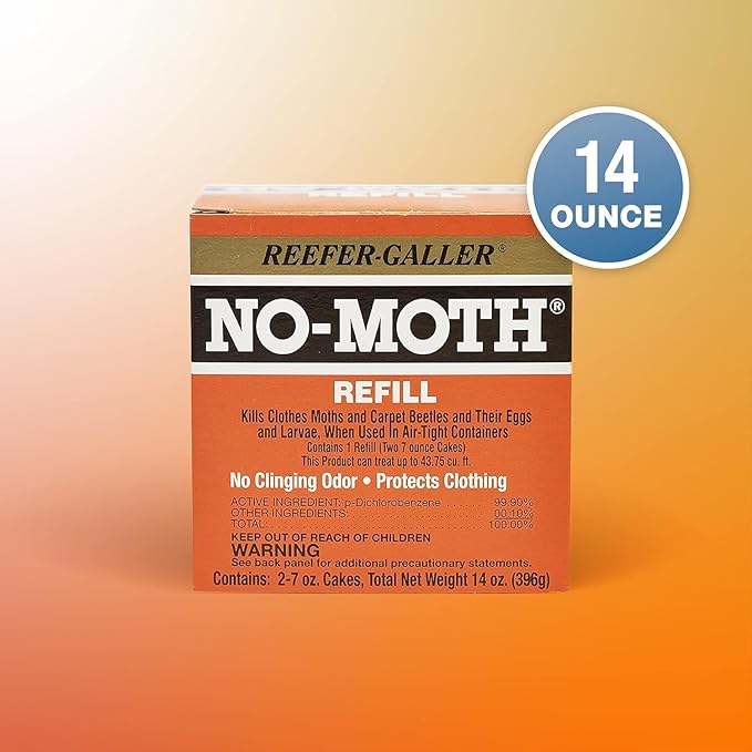 NO Moth Closet Hanger Refills - Kills Clothes Moths, Carpet Beetles, Eggs & Larvae (2 Moth Cakes, Pack of 6)