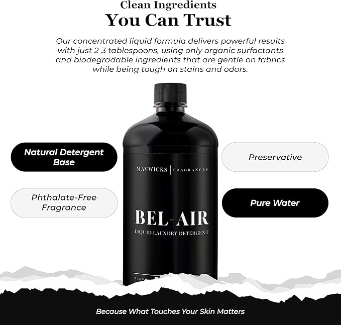 Laundry Liquid Detergent (Bel Air) - 32 Oz Laundry Perfume Bottle for Men & Women, Stain & Odor Remover, Deep Clean, Long-Lasting Fragrance and Freshness for All Fabrics