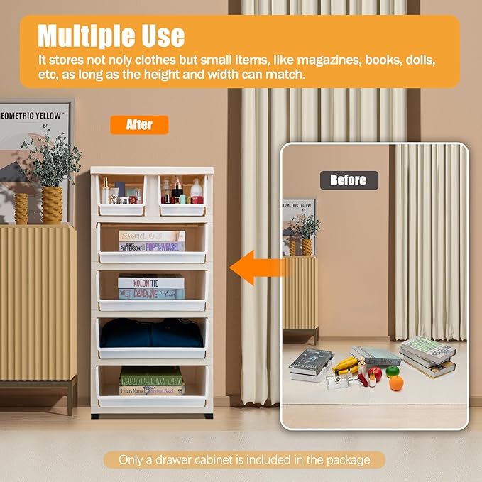 6 Drawer Storage Drawer, Clothes Organizer Tower Cabinet, Plastic Drawers Dresser Storage Cabinet with 4 Wheels for Home Office Bedroom, Blue