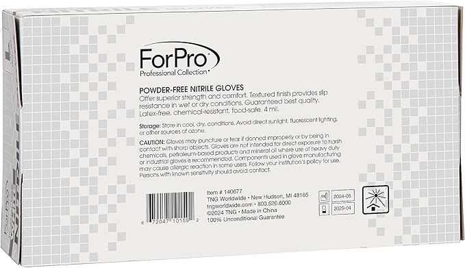 ForPro Disposable Nitrile Gloves, Chemical Resistant, Powder-Free, Latex-Free, Non-Sterile, Food Safe, 4 Mil