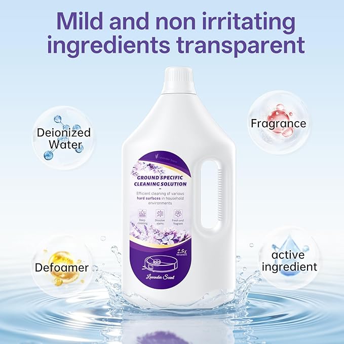 2.5L Floor Cleaning Solution Compatible with Roborock/Eufy/iRobot/Ecovacs/Dreame/Shark, Fragrance Deodorization, Deep Cleans for Multiple Hard Floors (2.5 Liter, 【Lavender】)