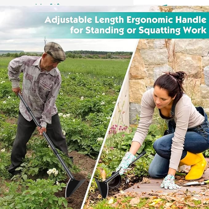 Tenusrnop® Hoe 60" Long Handle Heavy Duty Manual Weeder Gardening Hand Tools for Weeding, Digging, Loosening Soil, Triangle Shape Hoe Gardening Weeding Tool