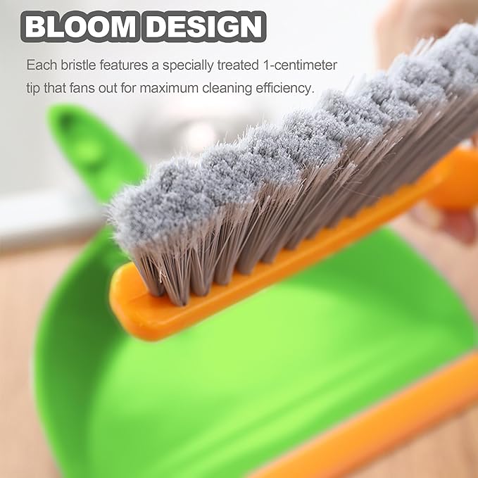 Mini Broom with Dustpan Combo Set Small Dust pan and Brush Set Quick Cleanup Debris Dust for Floor Countertop Worktop Desk Pet Cage (Green+Orange)