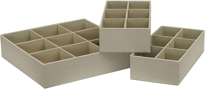 Household Essentials 3 Piece Drawer Organizers Starter Set, Customizable Inserts, Large Tray and 2 Small Trays, Cream