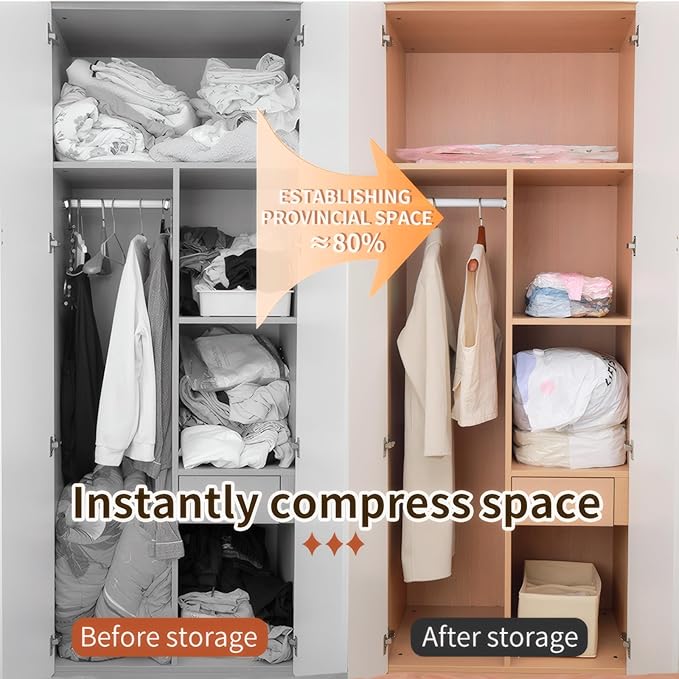 4 Pack Vacuum Storage Bags, Space Saver Bag Vacuum Seal Bags for Clothing Travel Moving Blankets Pillows Storage and Organization, Hand Pump Included(70 X 50 cm)
