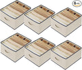 6 Pcs Large Size Wardrobe Clothes Organizers 6 Grids for Pants, Jeans, Sweater, T-shirt, Thin Coat, Dress Stackable Closet Drawer Organizer Storage Bin Container with Sturdy Handles, Beige