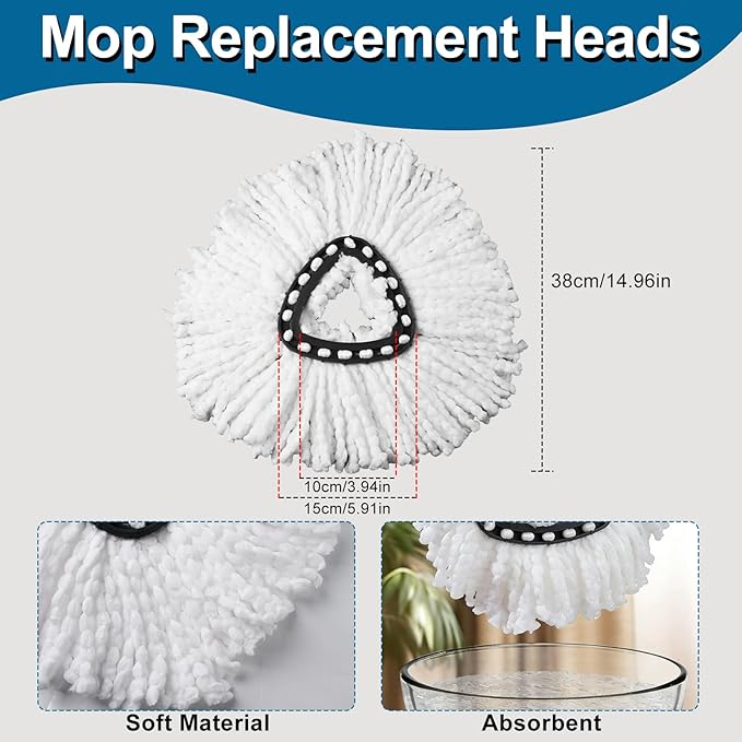 4 Pack Mop Heads Replacements, Compatible with O Cedar Easywring 1-Tank System Easy Wrin Spin Mops, Triangle Swivel Microfiber Mops, Washable & Easy to Replace