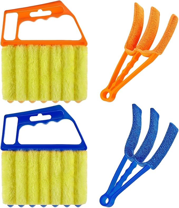 Window Blinds Cleaner, Blinds Cleaner Tool Blind Cleaner Duster Tool Set with Microfiber Rollers and Groove Brushes, Compact Cleaning Tools for Vents, Shutters and Household Dusting (4-Pack)