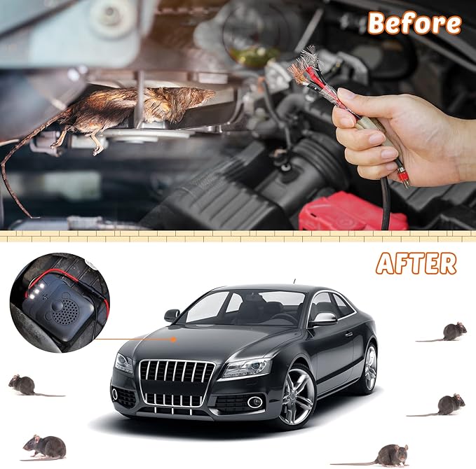 4 Pack Under Hood Animal Repeller Ultrasonic Mouse Repeller Rat Repellent Small Ultrasonic Mice Deterrent for 12V Car Pest Vehicle Automobile Get Rid of Animal in Car Engine with Strobe Light