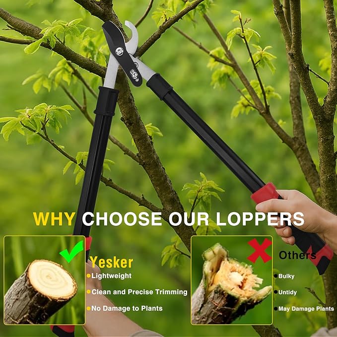 Yesker 29 Inch Loppers for Tree Trimming Heavy Duty Bypass Loppers Powerful Gear Action Sharp Steel Blade Tree Trimmer up to 1.5" Dia Cut Capacity Non-slip Handle Branch Cutter for Garden Maintenance