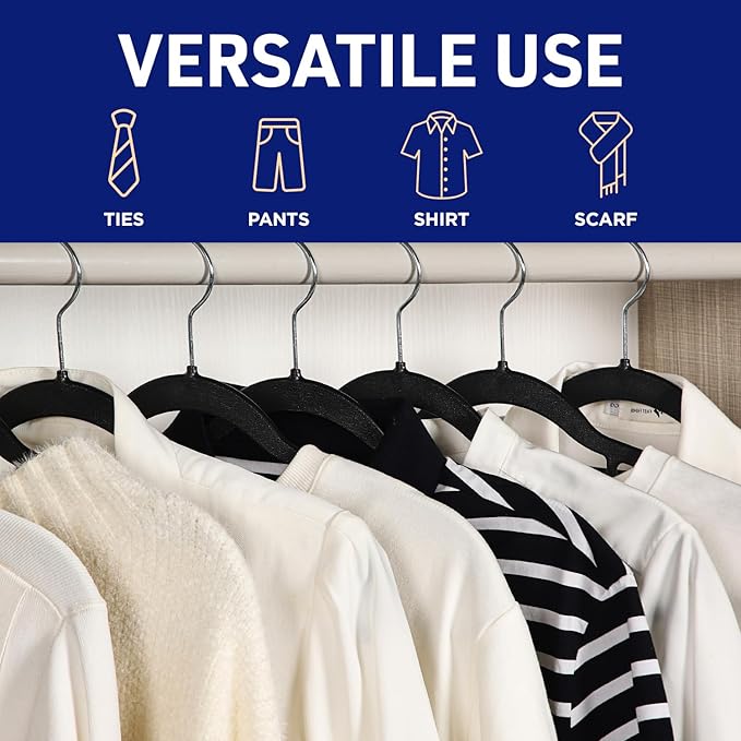 Lifemaster Versatile Clothes Hanger Set - 20 Pieces Space-Saving Dry and Wet Clothes Hanger Set with 360° Swivel Hook and Non-Slip Rubber Design - Black