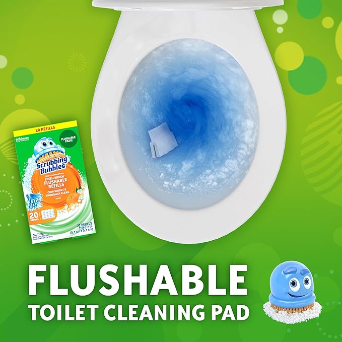Scrubbing Bubbles Flushable Toilet Bowl Wand Cleaner Refills, Fresh Brush Cleaner Toilet Refill Pads, Removes Limescale & Odors, Citrus Scent, 20 Count (Pack of 2)