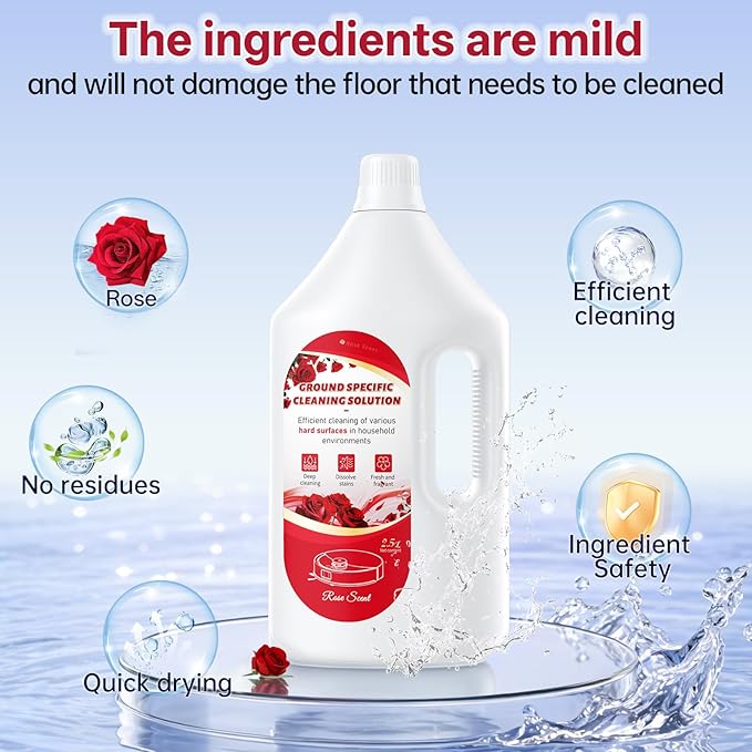Floor Cleaning Solution Rose Scent, Compatible with Roborock Cleaning Solution Quick Drying Without Residue Suitable for All Robot Vacuums and Wet Dry Dual-Use Vacuum Cleaners (1 L, Rose)